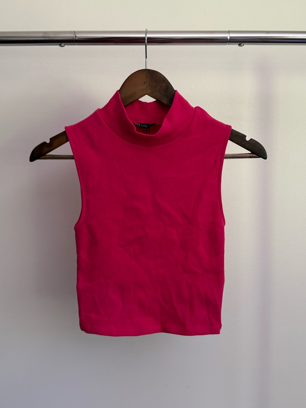 Zara Sleeveless Mock Neck Crop Top - Hot Pink